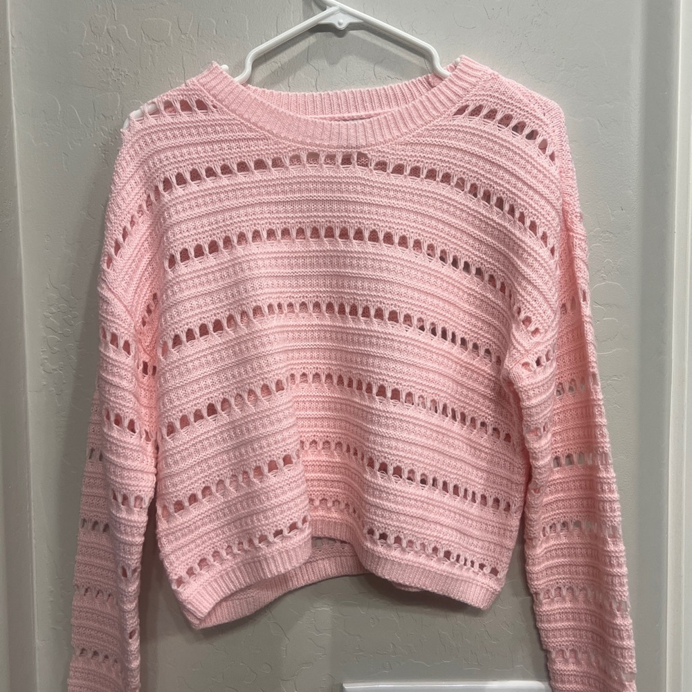 RSQ Pink Crew Neck Sweater with Open-Knit Design